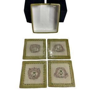 Set of 4 Tommy Bahama Ceramic Tile Coasters Paradise Tropical Palm Sea Horse